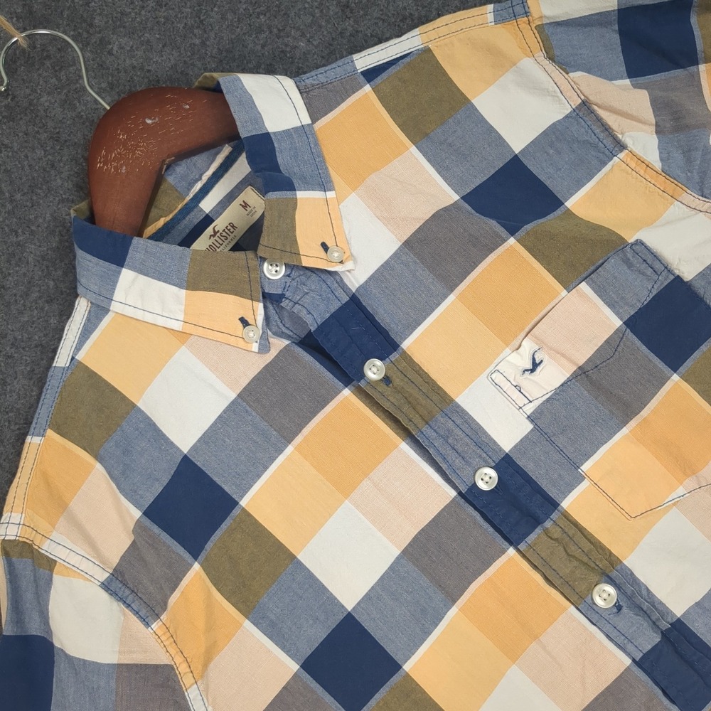 Hollister Mens Long Sleeve Plaid Button Down Shirt Blue Yellow White Size M